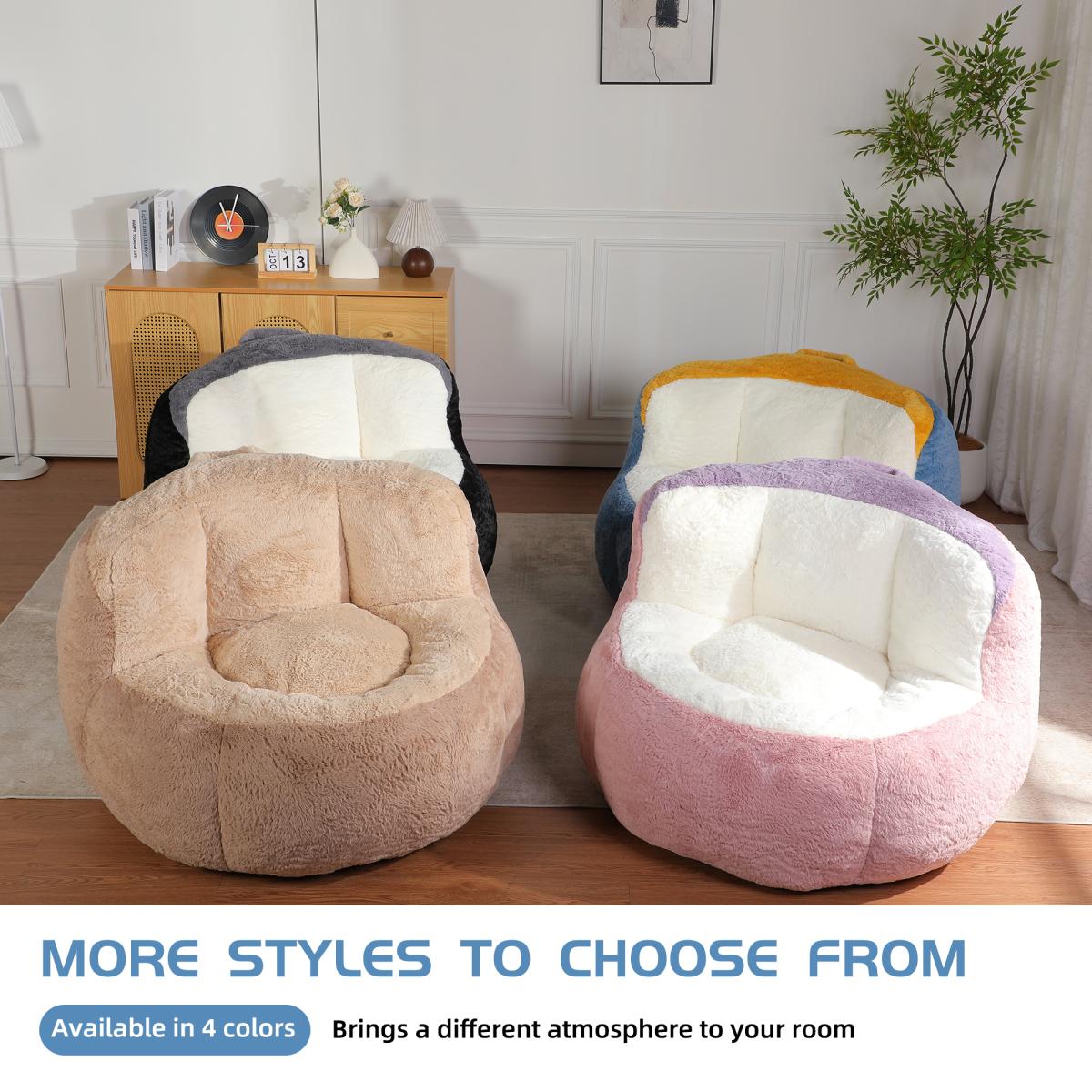 Oversized Bean Bag Chair, Multicolor Faux Fur Couch, Large Lounger Sofa for Living Room, No Assembly Required