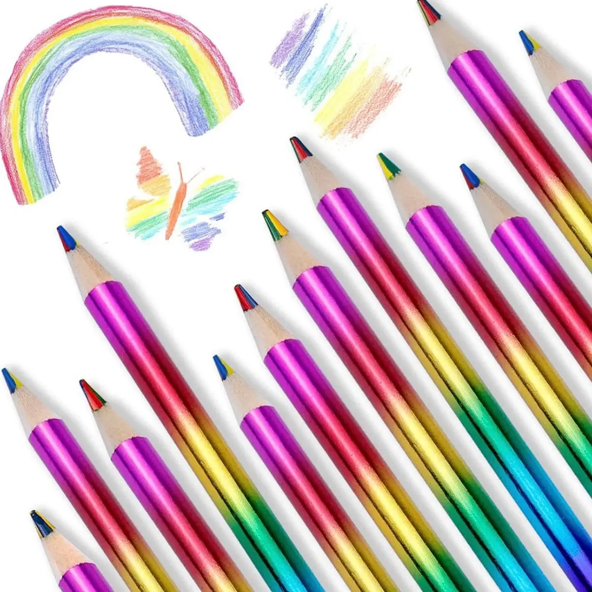 4-Pack Rainbow Wooden Four-In-One Pencils, Drawing Pencil Set, Ideal for School, Students, Teachers, Perfect for Drawing, Coloring, and Shading