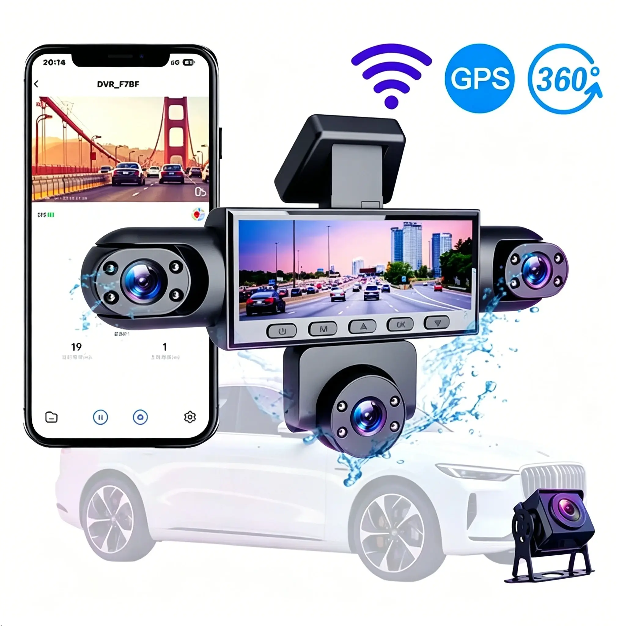 5-Channel 360-Degree Panoramic Car Driving Recorder, 3.18-Inch Ultra HD Display, WiFi Enabled, Parking Monitoring, Optional GPS Tracking Function