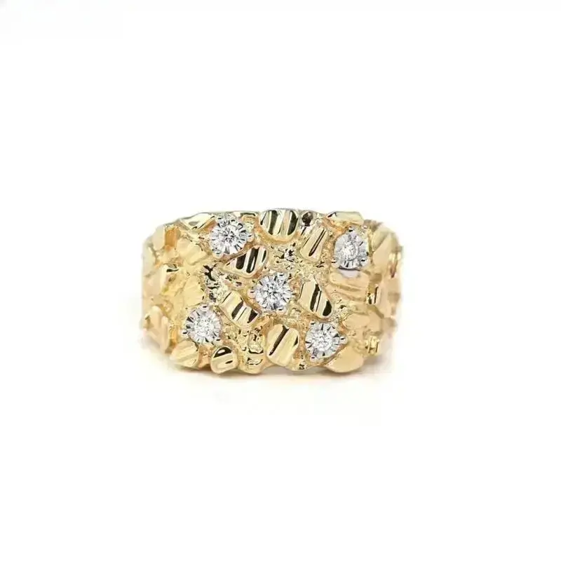 14K Gold Plated Nugget Ring, Chunky Hip Hop Statement Ring, Bold Unisex Fashion Jewelry for Men & Women Streetwear Style
