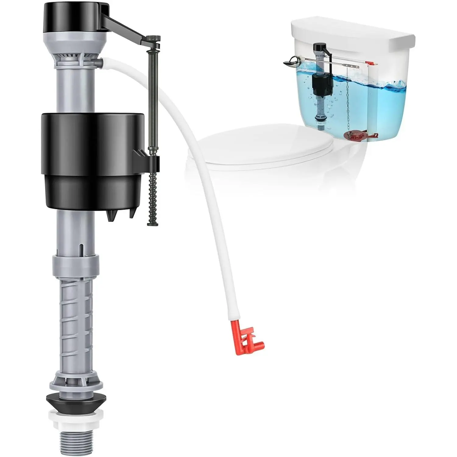 Universal Toilet Flusher Replacement Kit, Toilet Fill Valve Replacement Kit, Toilet Parts Inside Tank Kit, Adjustable, Quiet and Easy to Install (1-Pack)