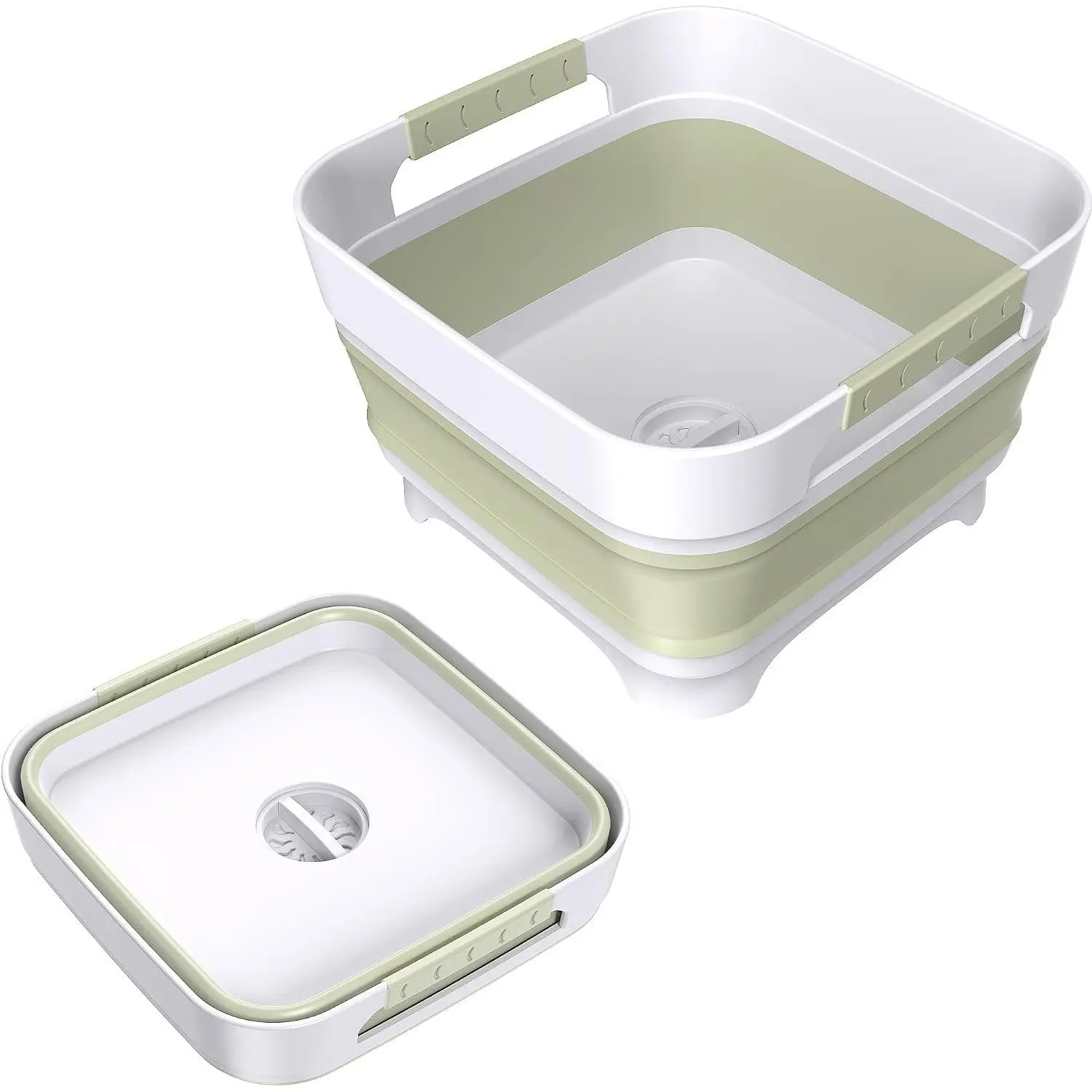 Collapsible 9L Foldable Dish Basin, Portable Sink for Kitchen, Camping, Gray (Green)