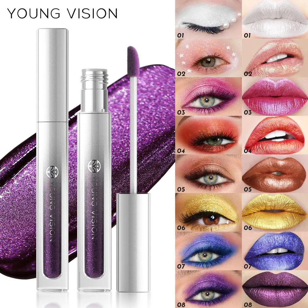 YOUNG VISION Shimmer Lip Gloss, 8 Sparkling Shades, Long-Lasting, Non-Sticky, Dual-Use Lip & Liquid Eyeshadow, Clear Bright Makeup