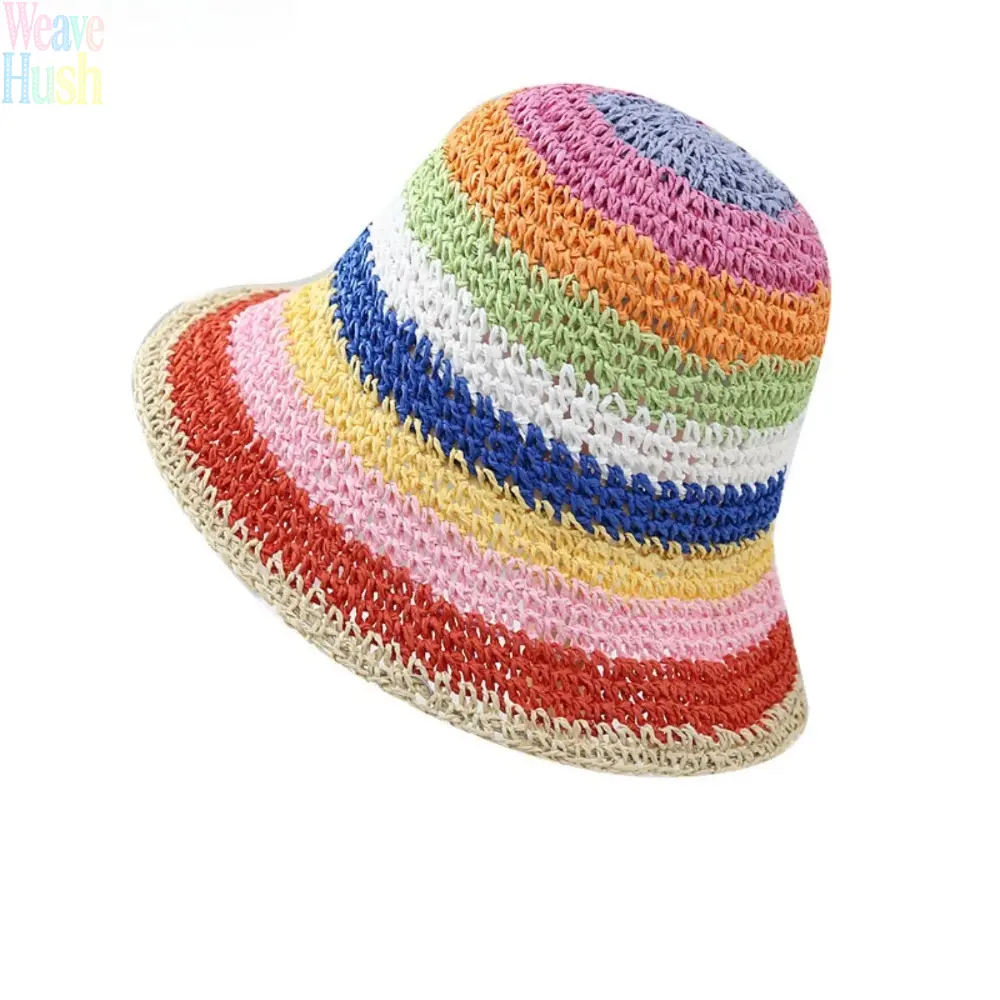 Women’s Crochet Rainbow Fish Bucket Hat, Lightweight Summer Straw Beach Cap, Breathable Handmade Fashion Headwear, Cute Outdoor Accessory For Street Styling, Vacation Trips And Holiday Gift Giving
