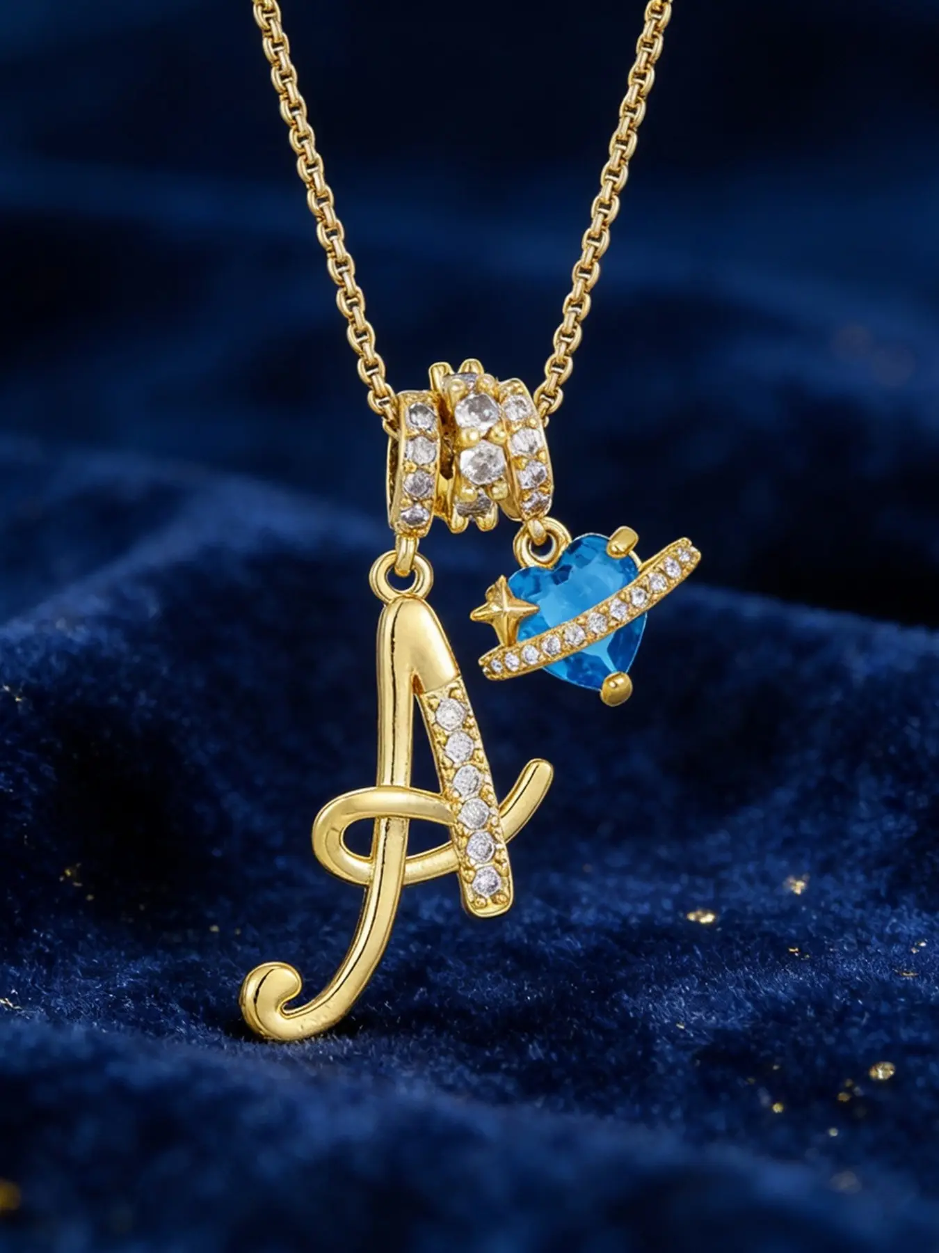 Custom Initial Necklace with Blue Heart Planet Pendant, Zirconia Charm, Perfect for Birthdays and Anniversaries, Casual Style, Dainty Initial Necklaces
