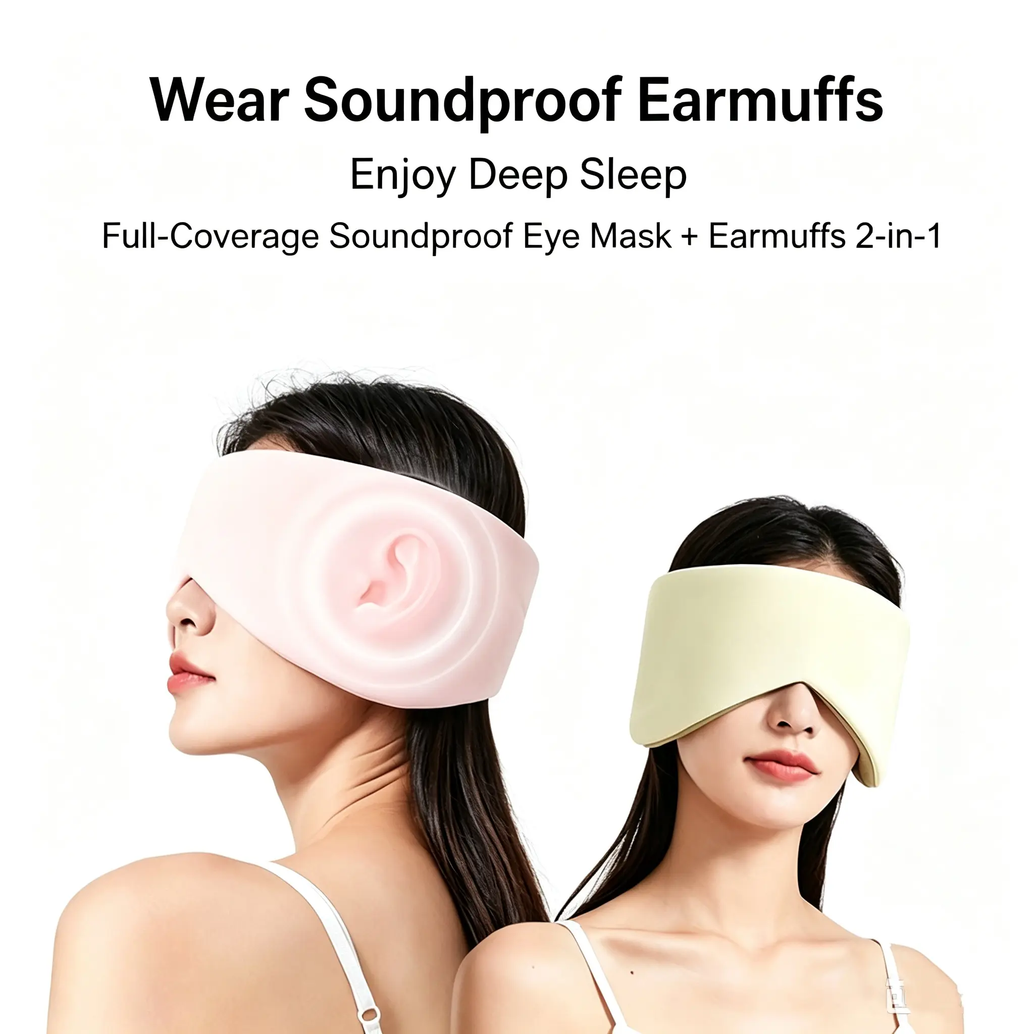 2-in-1 Full Coverage Sleep Mask with Integrated Ear Muffs, Light Blocking Noise Reducing Blindfold, Comfort Space Capsule Eye Mask for Nap, Office, Travel for Men and Women