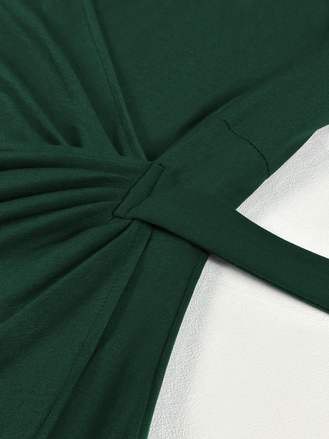 Plus Size Slim Fit Mid-Length Knit Dress, Casual V Neck Short Sleeve High Waist Summer Dress with Belt, Soft Comfortable Women's Clothing