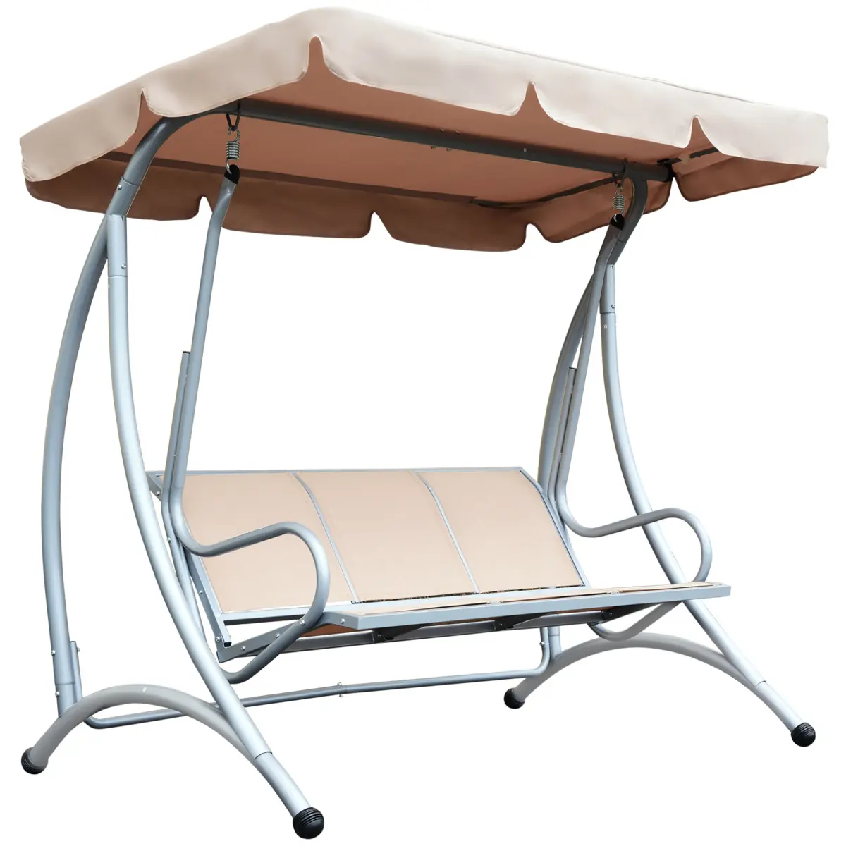 [Fahuac] Modern 3-Seat Metal Outdoor Canopy Swing - Stable Steel Frame Glider, Adjustable Canopy, Breathable Sling Fabric, 748 lbs Capacity, 77.25" L x 45.75" W x 67.75" H, Reduces Floor Scratching, Family Use for Decks/Poolside, Beige, Assembly Required