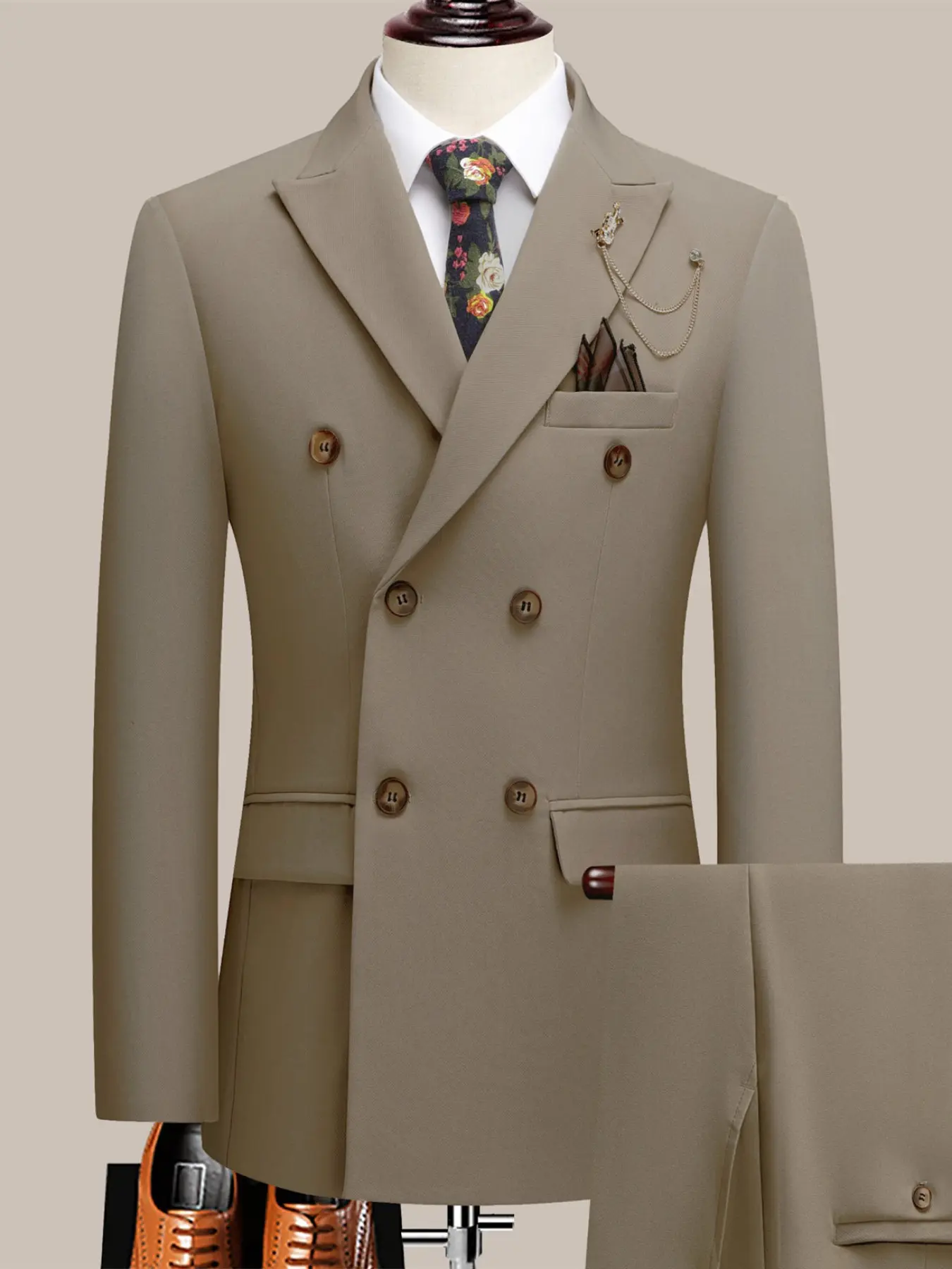New Solid Color Men's Suit Two-Piece Set, Suit Sets, Notch Lapel Double Button, Business Casual Wedding Dress, Suitable for Formal Occasions