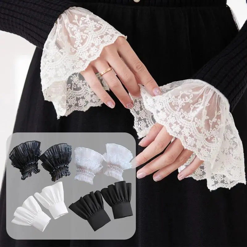Detachable Lace Fake Arm Sleeves for Women Floral Embroidery Fake Cuffs Bridal Wedding Blouse DIY Accessories