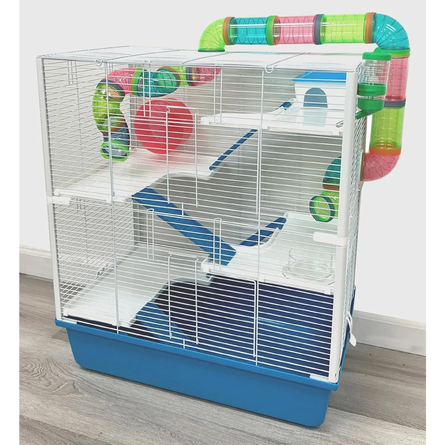 Extra Large Multi-Tier Expandable Hamster Palace Complete Set - Customizable Small Animal Habitat with Wheel, Hideout, Food Bowl for Gerbils, Mice, No