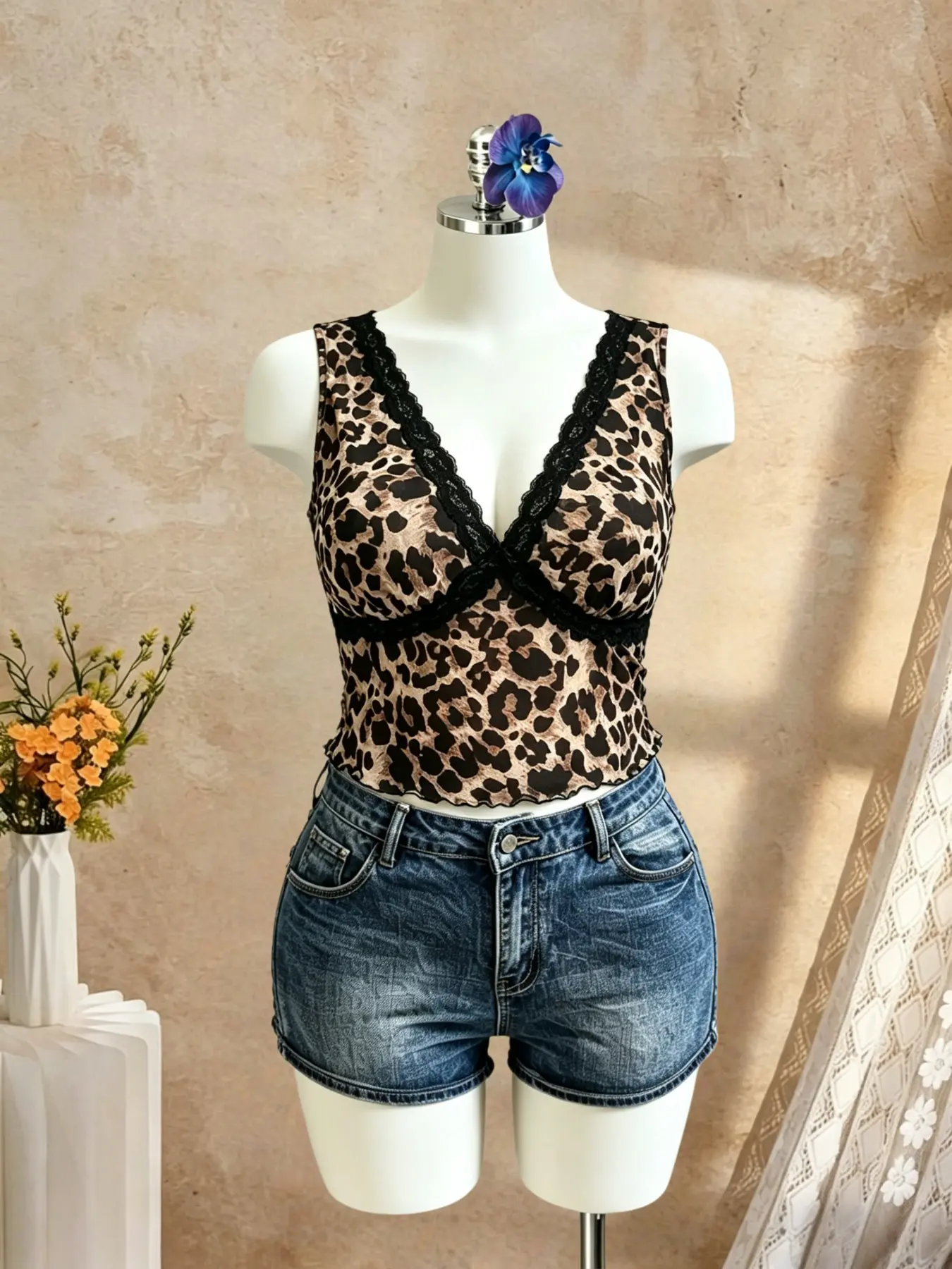Spring Summer Bestseller Leopard Print Elastic Tank Top, Casual Shoulder Strap Vest, Versatile Innerwear for Home and Commute, Plus Size Women's Clothing