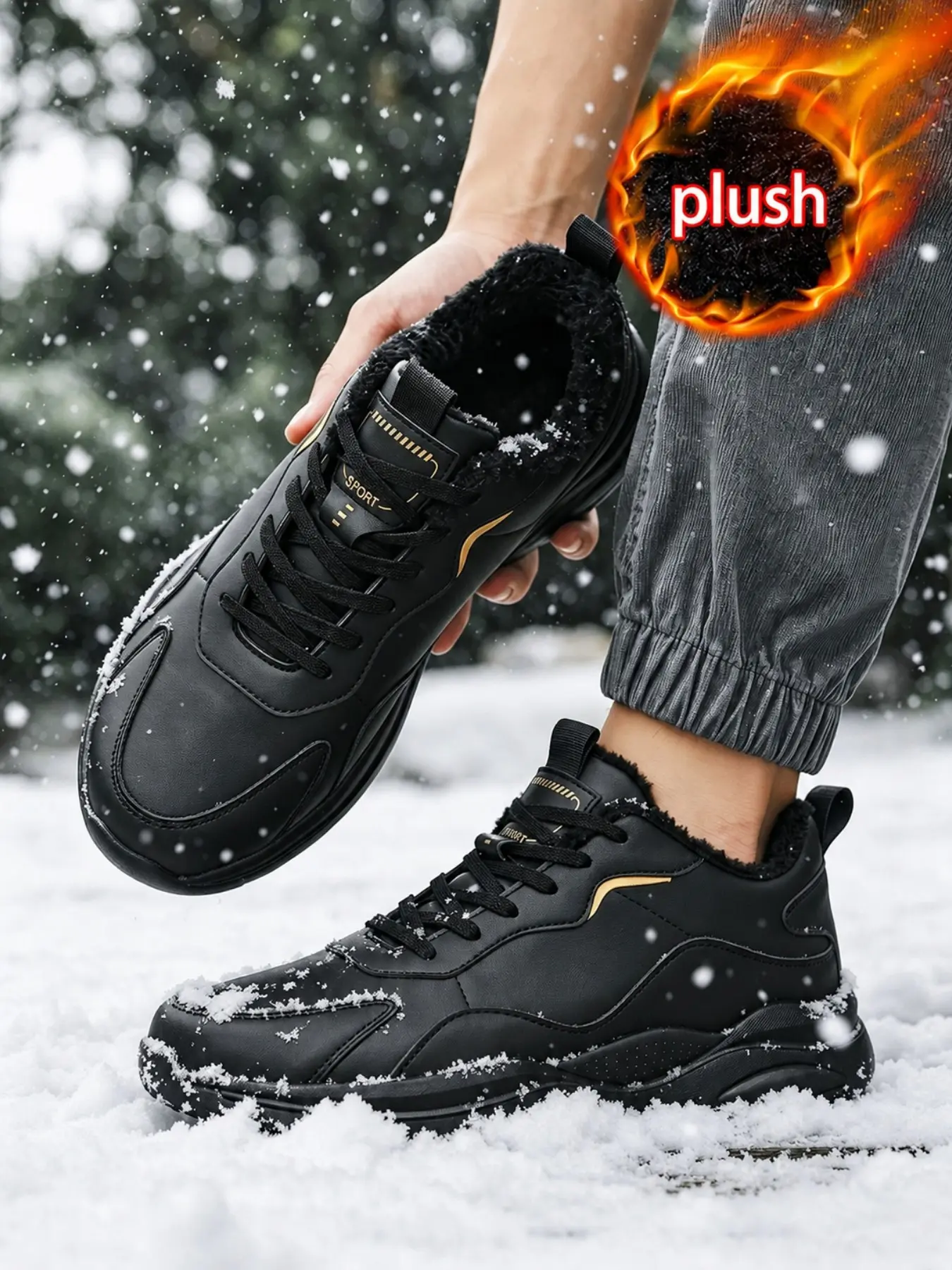Men's Warm Winter Hiking Shoes, Waterproof Temperature Control Casual Sports Shoes, Lightweight Anti-Slip Snowy Terrain Trekking Boots