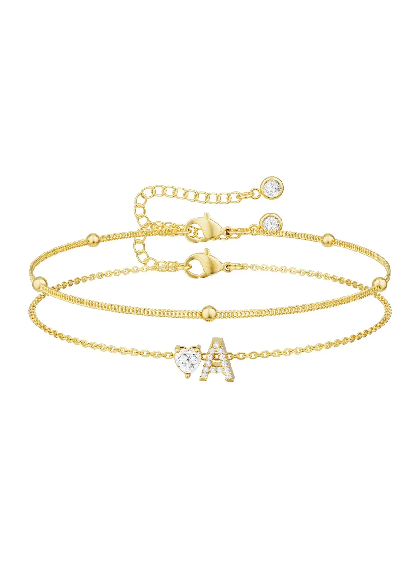 Women's Layered Heart Initial Bracelet Sets - Adjustable Matching Heart, Letter Link, Exquisite Fashion Costume Jewelry, Birthday Christmas Gift, Matching Heart Bracelets