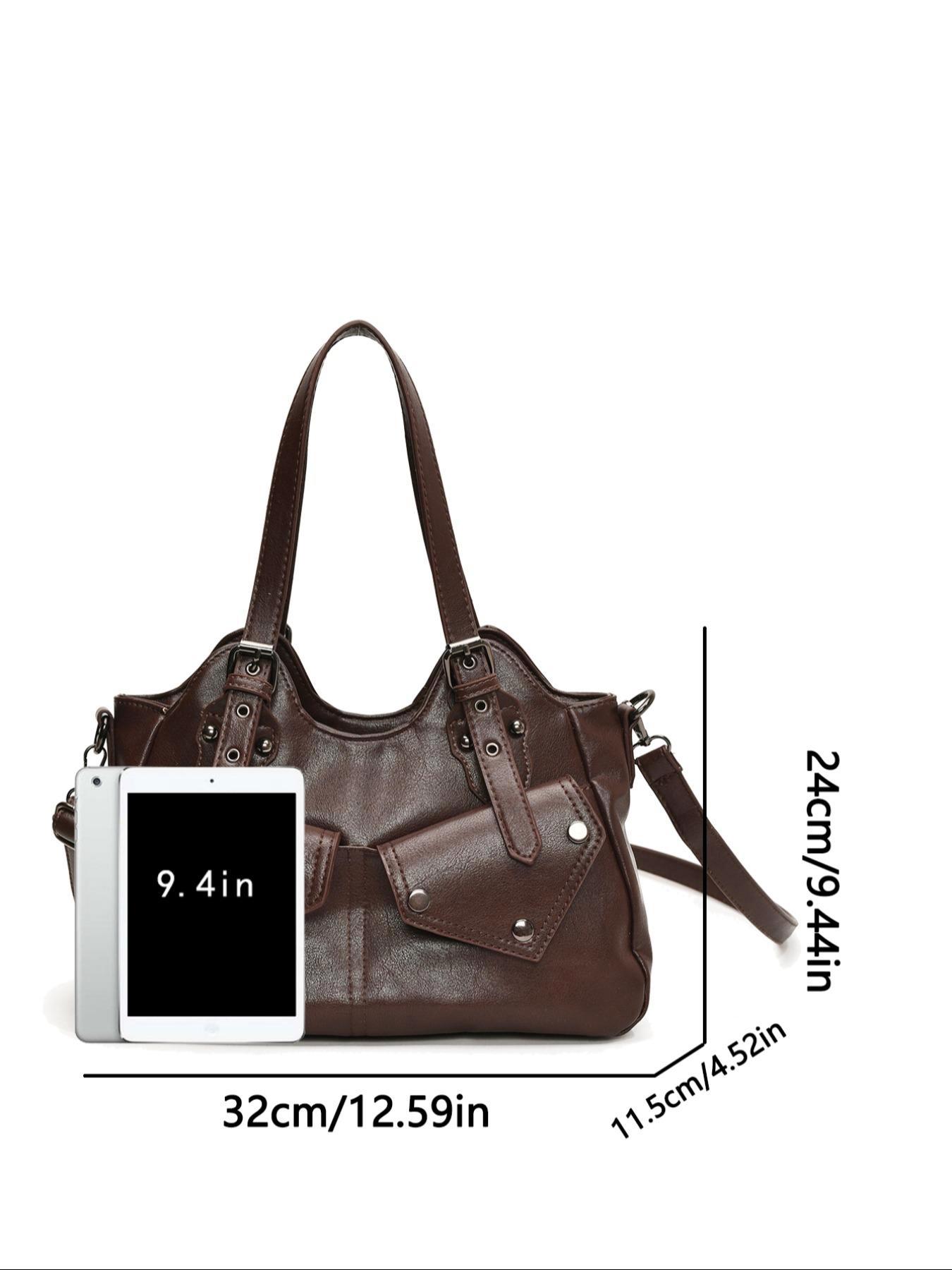 Women's Elegant Grommet Eyelet Design Tote Bag, PU Tote Satchel, Fashionable Large Capacity Shoulder Bag, Casual Versatile Crossbody Bag for Daily Outings, Short Outings, Mothers Day Gift Ideas