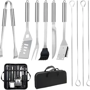 11pcs Stainless Steel BBQ Grilling Accessories Set, Dad Gifts for Fathers Day, Portable Grill Tools Kit with Storage Bag