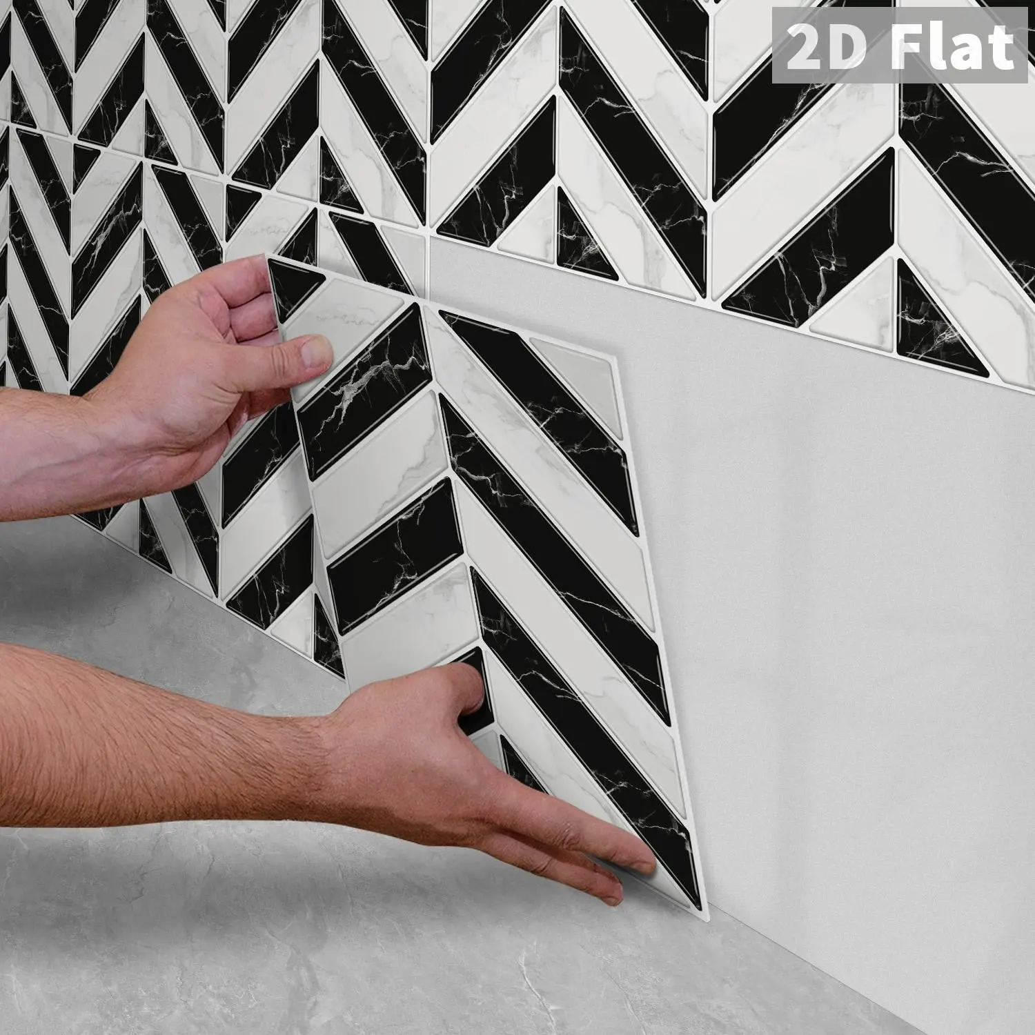 10PCS GST Contrast Black & White Faux Marble Herringbone PE Foam Tile Stickers, Shockproof Wear Resistant Self Adhesive Wall Tiles for Home & Commercial Renovation