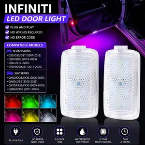 2pcs LED Interior Logo Lights, Car Ambient Lighting, Colorful Door Welcome Lights | Compatible with All Infiniti EX/M/FX/G/Q/QX Series Plug-and-Play No-Damage LED Puddle Lights, RGB Multi-Color Ambient Lights, Aluminum Alloy & Plastic Construction