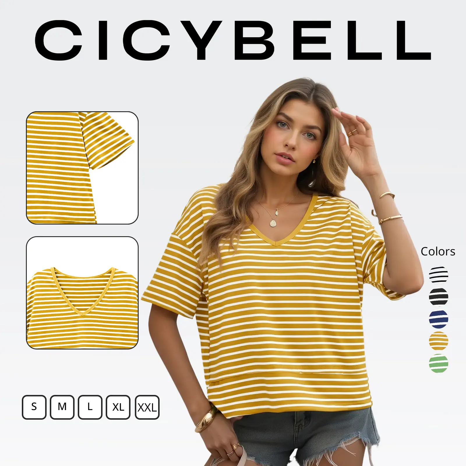 Cicy Bell Womens Summer V Neck T Shirts Loose Fit Oversized Casual Tops | Short sleeve, Spliced hem, Flowy graphic tees,Solid color & Striped print &Polka dot cute basic t-shirts