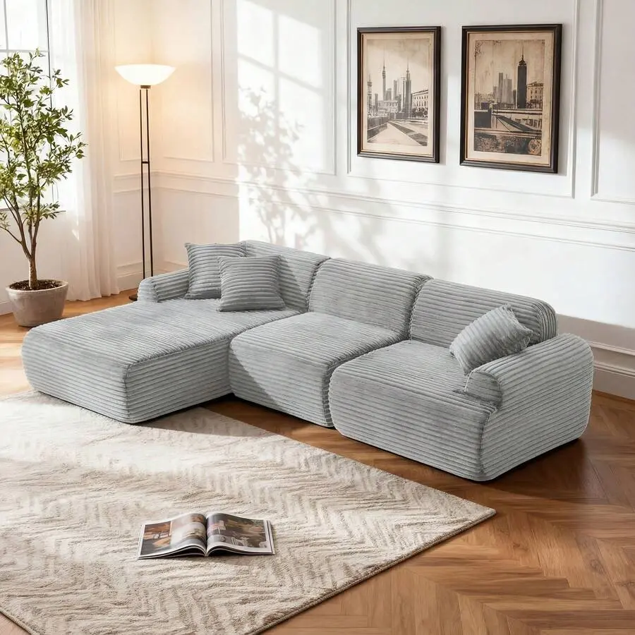 105" Modular Sectional Sofa Couch Living Room, L-Shaped Convertible Boneless Compressed Couch With Removable & Washable Sofa Cover, Modular Reconfigurable Sectional Apartments & Small Spaces, No-Assembly