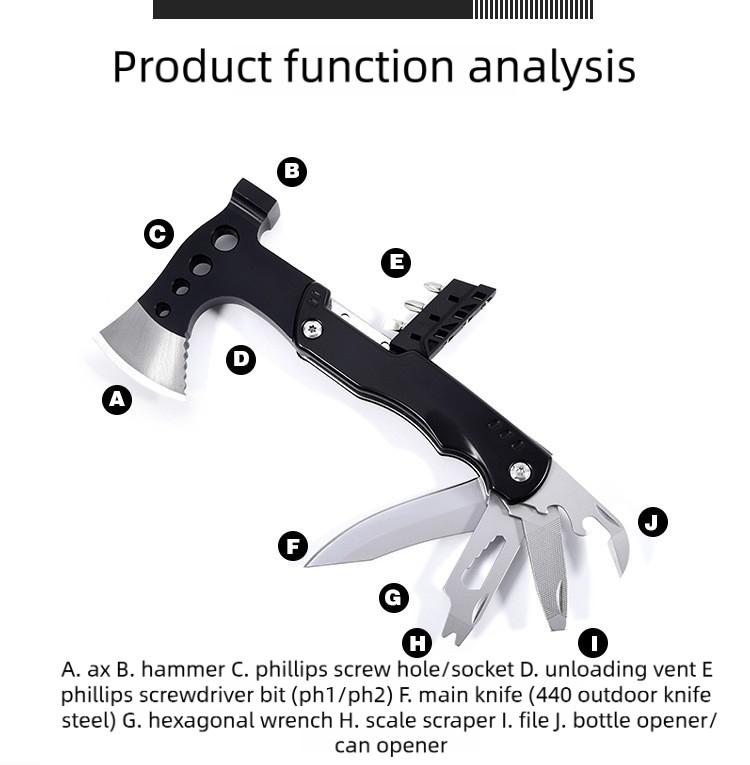 Multifunctional Folding Axe-Hammer Outdoor Camping Survival Tool Tactical Axe Portable Fire Axe with Knife and Pliers Emergency Equipment