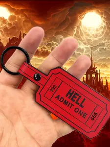 PU Keychain HELL ADMIT ONE 666 Halloween Cool Gift for Friends One Way Ticket to Hell
