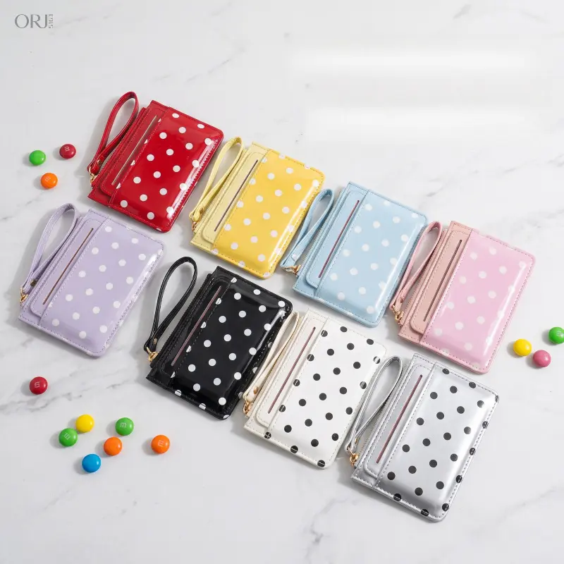Polka Dot Multi‑Card Slot Mini Wallet, Cute Cartoon Solid Color Coin Purse, Advanced Texture Small Card Storage Pouch