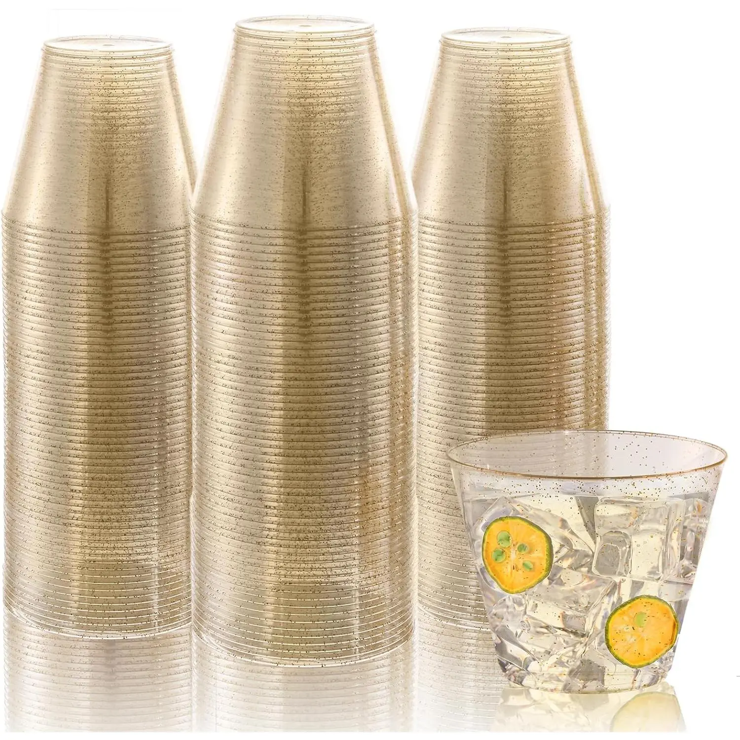 9oz  Glitter Disposable Cups, 100 Pack  Plastic Cups | Heavy-duty Party  Glasses for Christmas, Plastic Cups for Party, Holiday, Wedding and Birthday