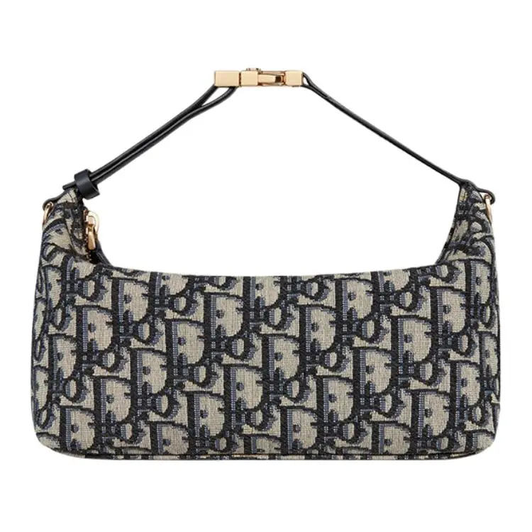 Dior Travel Nomad Zip-Top Clutch Bag for Women, Oblique Monogram Embroidered, Medium Blue