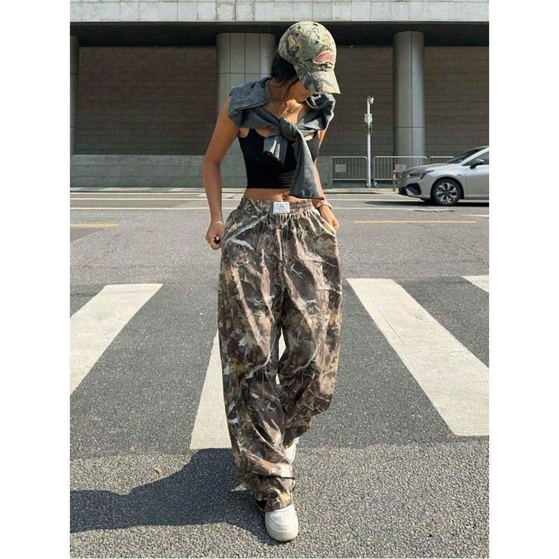 NewWomen Withered Branches Maple Leaf High Waisted Wide Leg Camo Baggy Sweatpants Drawstring Camouflage Loose Cargo Joggers with Pockets Plus Size Ruched Front Zipper Pants 90s jeans chiase new golf gear public stretch short blue lightweight Women's Capri