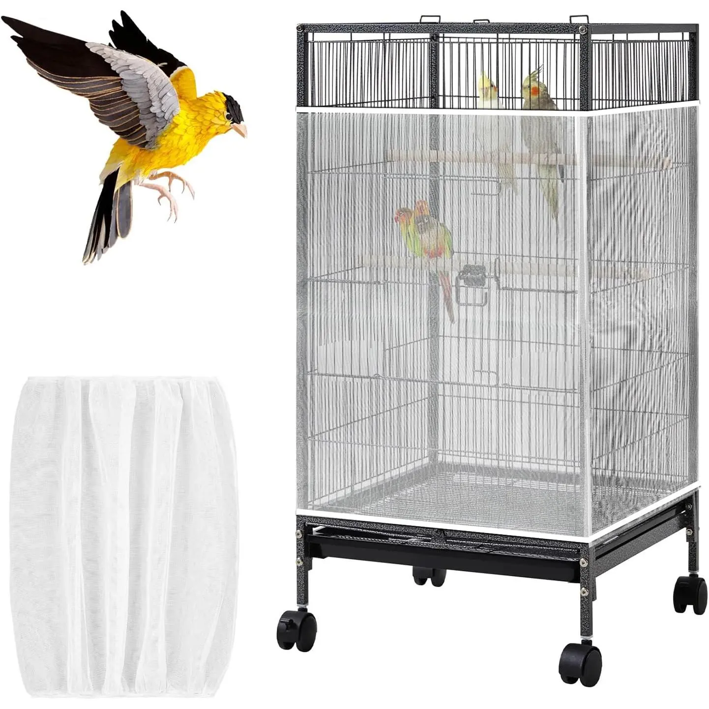 Adjustable Soft Reusable Nylon Mesh Birdcage Seed Catcher Net Lightweight Seed Guard Stop Scatter Breathable for Round Square Parrot Canary Cage