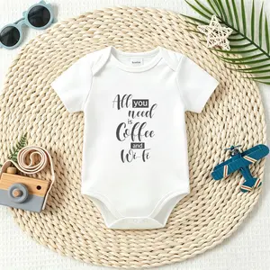 Coffee And Wi-Fi Print Baby Onesie, Soft Cotton Short Sleeve Bodysuit for Newborns, Cute Unisex Summer Infant Romper Baby Shower Gift
