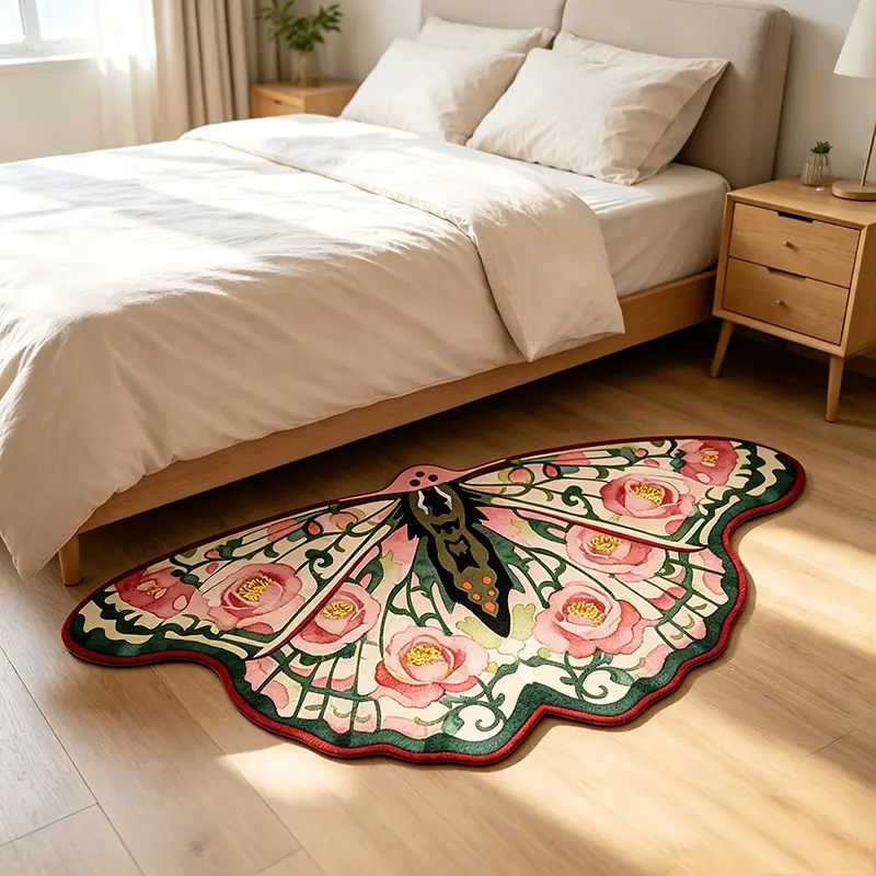 American Vintage Butterfly Rose Floral Pattern Rug, Modern Simple Style, Soft Plush Carpet, Fun Home Decor, Entryway Mat