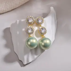 Zircon earrings and studs, high-end French sweet style earrings E50264-EH