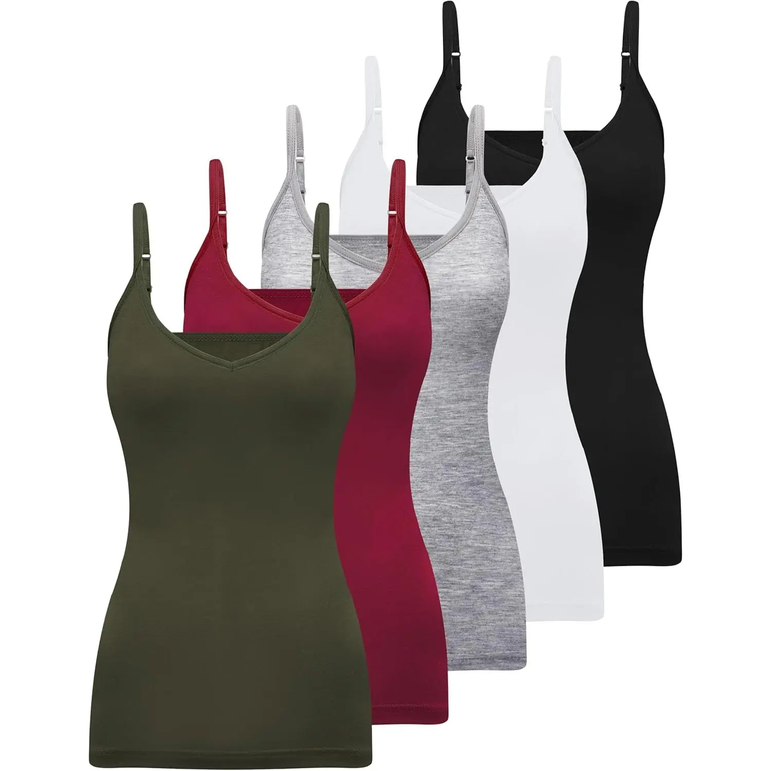 Women's Viscose Sleeveless Tank Top 5-Pack - Slim-Fitted V-Neck Spaghetti Strap Army Undershirts, Minimalist Style Top for Workout, Everyday Use (Gift)