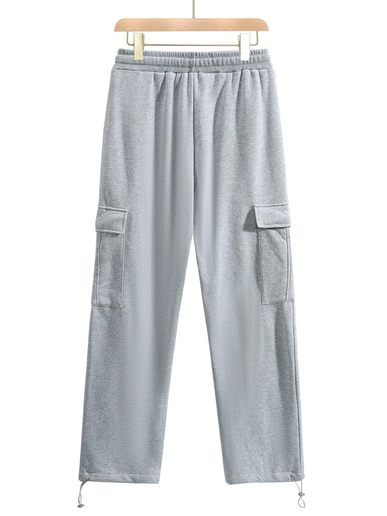 Men's Loose Plain Pocket Drawstring Waist Straight Leg Sweatpants, Casual Soft Comfortable Pants for Daily Wear, Men's Fall & Winter Trousers, Sports Bottoms