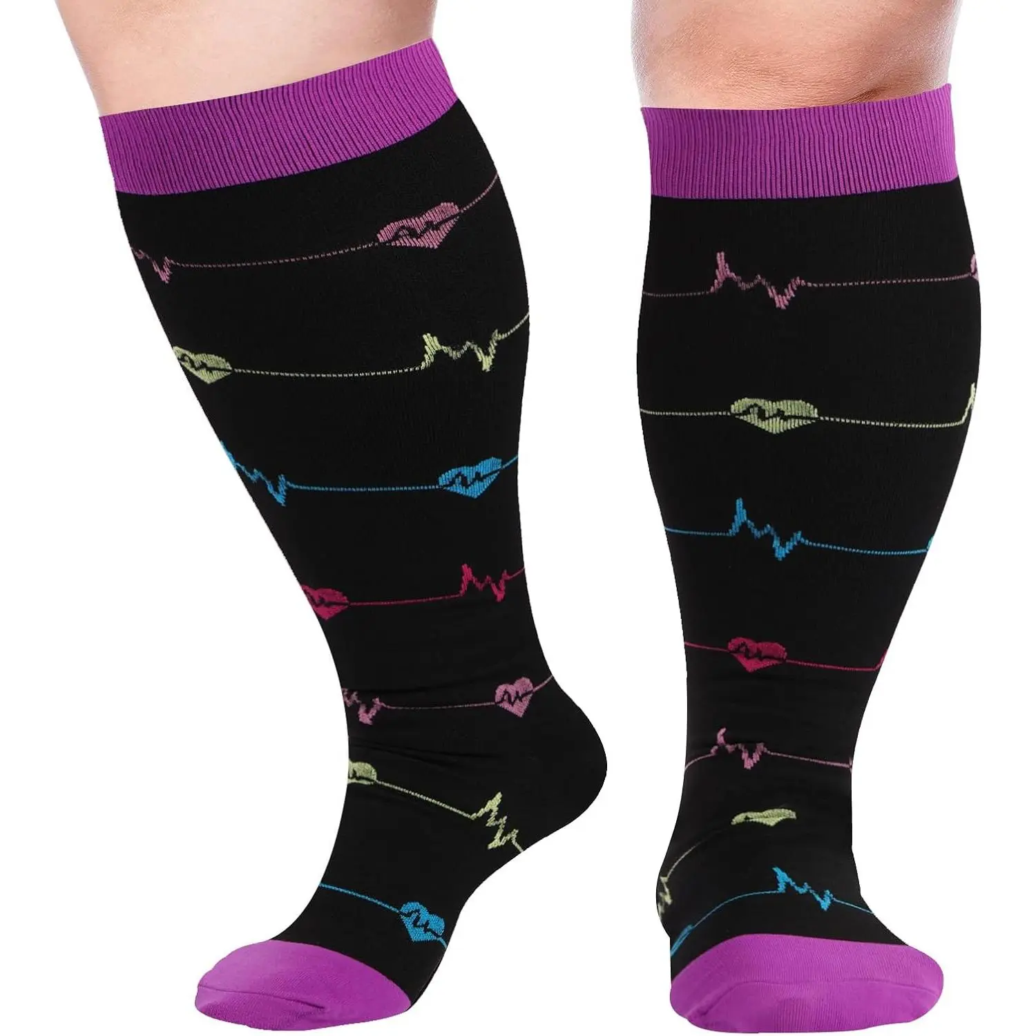 outdoor sports Abodhu Plus Size Compression Socks for Women& Men 15-20mmHg Wide Calf Knee High Socks
