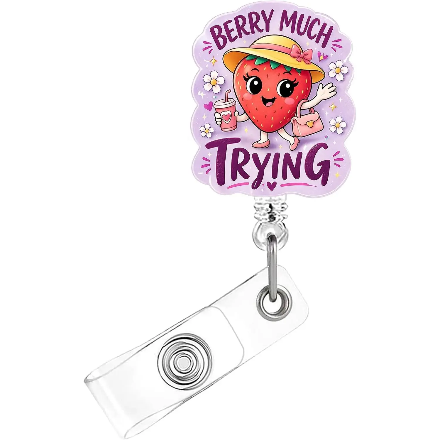 Cute Strawberry Nurse Badge Reel, Funny  Pediatric Cute Badge Holder  Accessory with Retractable Cord Holder for RN LPN CNA PCT MA, Strawberry Badge Reel for