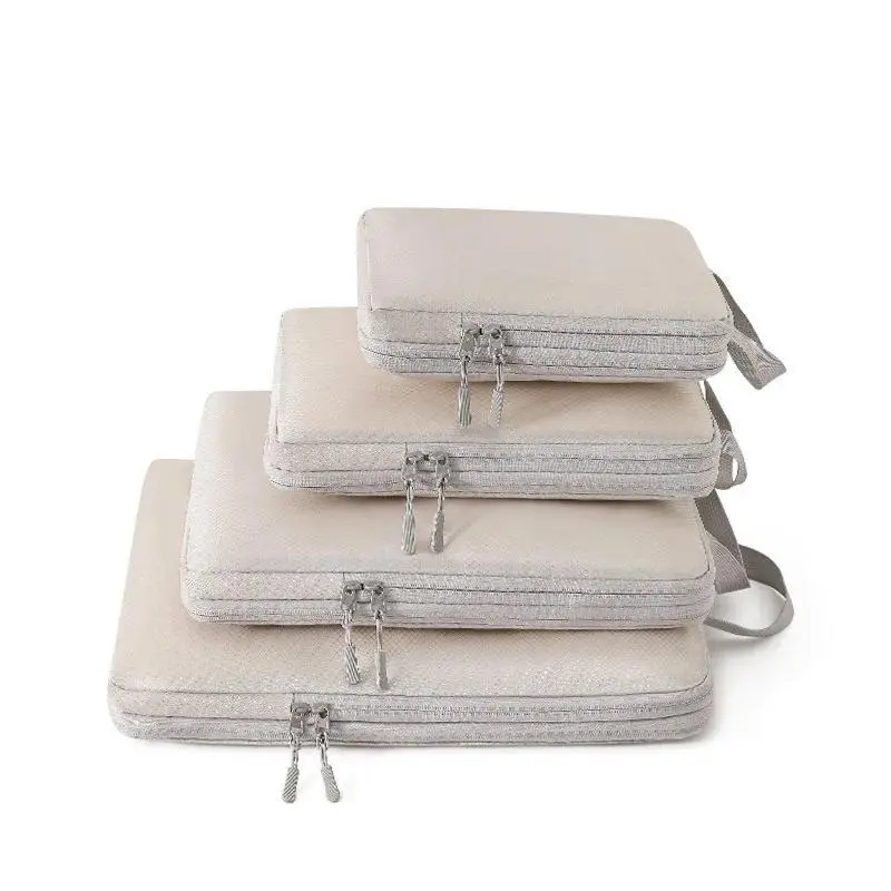 4PCS Pink Synthetic Compression Packing Cubes Set, High-Capacity Waterproof Multi-Compartment Storage Bags, Lightweight Compact Portable Travel Suitcase Organizers with Handbag, Packing Cubes Storage Bags