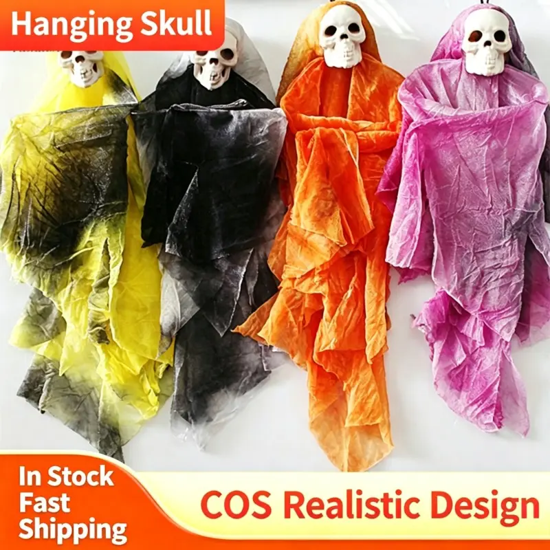 Halloween Hanging Ghost Skull Decor Creepy Tattered Gauze Ghost Ornament Haunted House Party Prop