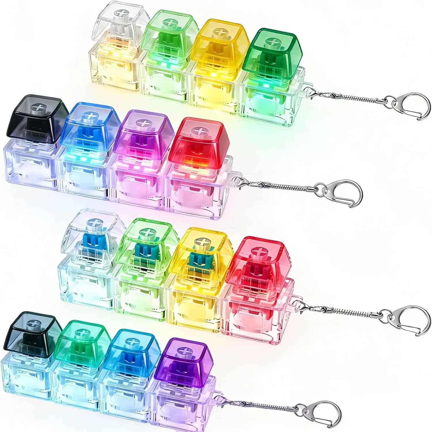 4 Packs Keyboard Fidget Keychain with Lights, Stress Relief Clicker, Fidget Gifts for Kids Easter Christmasfidget toys