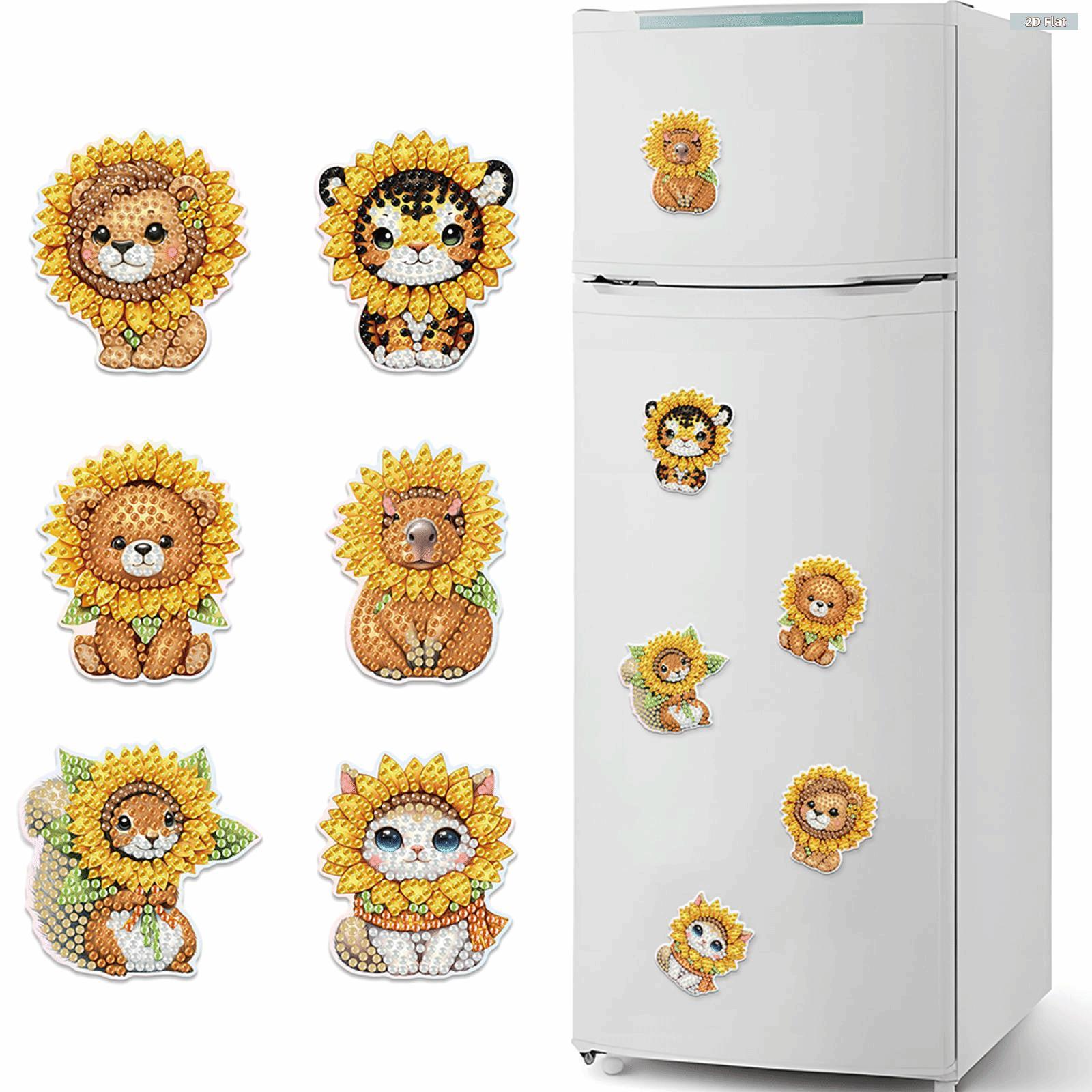 2D FLAT6Pcs Animal Pattern DIY Diamond Art Refrigerator Magnet DIY Diamond Painting Magnets Kit Crystal Sparkling Diamond Magnets Set for Refrigerator Diamonds Painting Kits Includes All the Materials, Offering a Relaxing and Enjoyable Crafting Experience