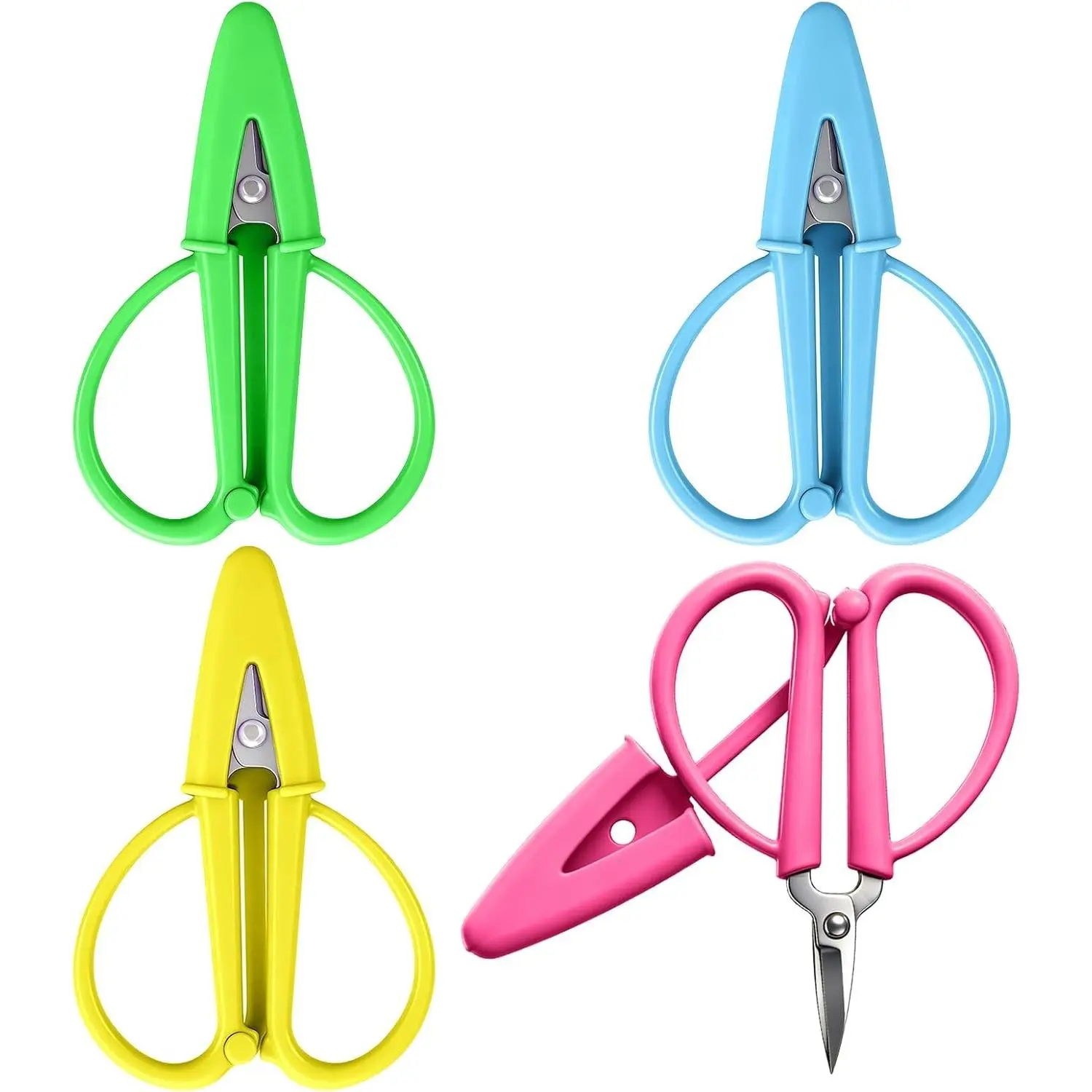 4-Pack Mini Scissors, Sharp Multi-Functional Small Scissors with Silicone Cap, Tiny Scissors for Travel Crafts Sewing Embroidery DIY (4 Colors)
