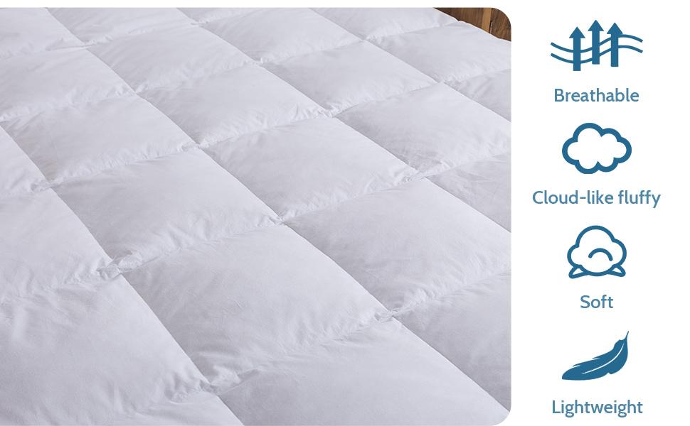 Queen Feather Comforter, Filled with Feather and Down, White Lightweight Duvet Insert - Luxurious Bed Blanket Comforter -100% Cotton Shell - Queen Size 88x88 Inch