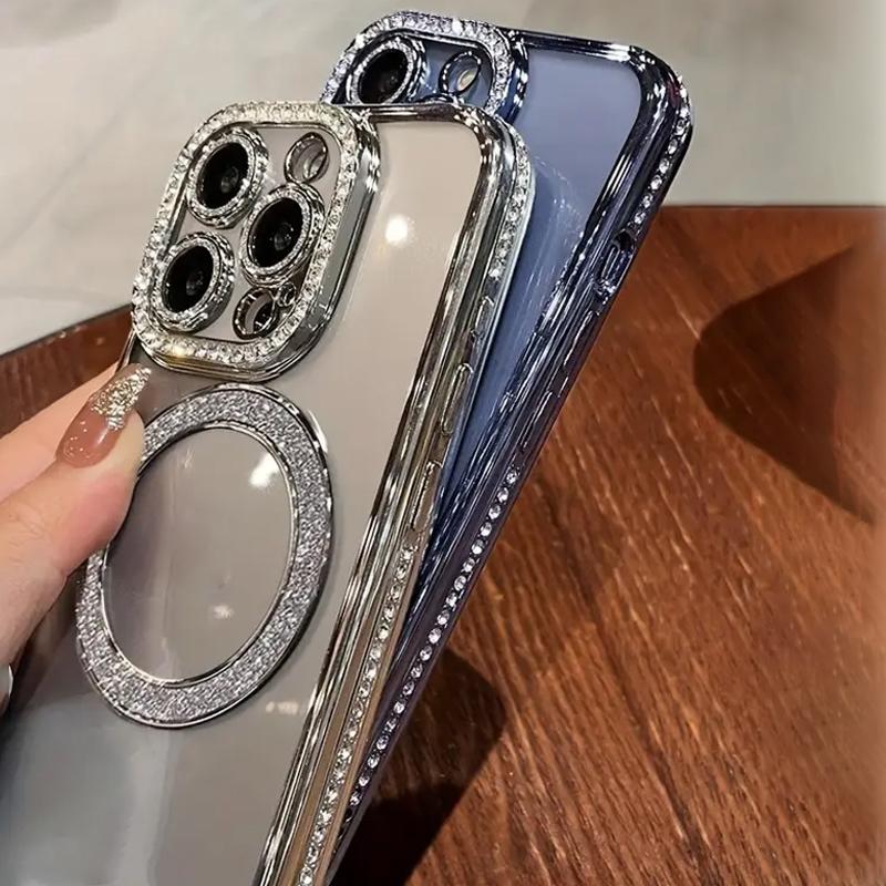 Sparkling Rhinestone Magnetic Protective Phone Case Protector for iPhone 17 Air/16/15/14/13/12/11 Plus/Pro/Max, Anti-Drop Shockproof Protection Fashion Phone Cover for Women