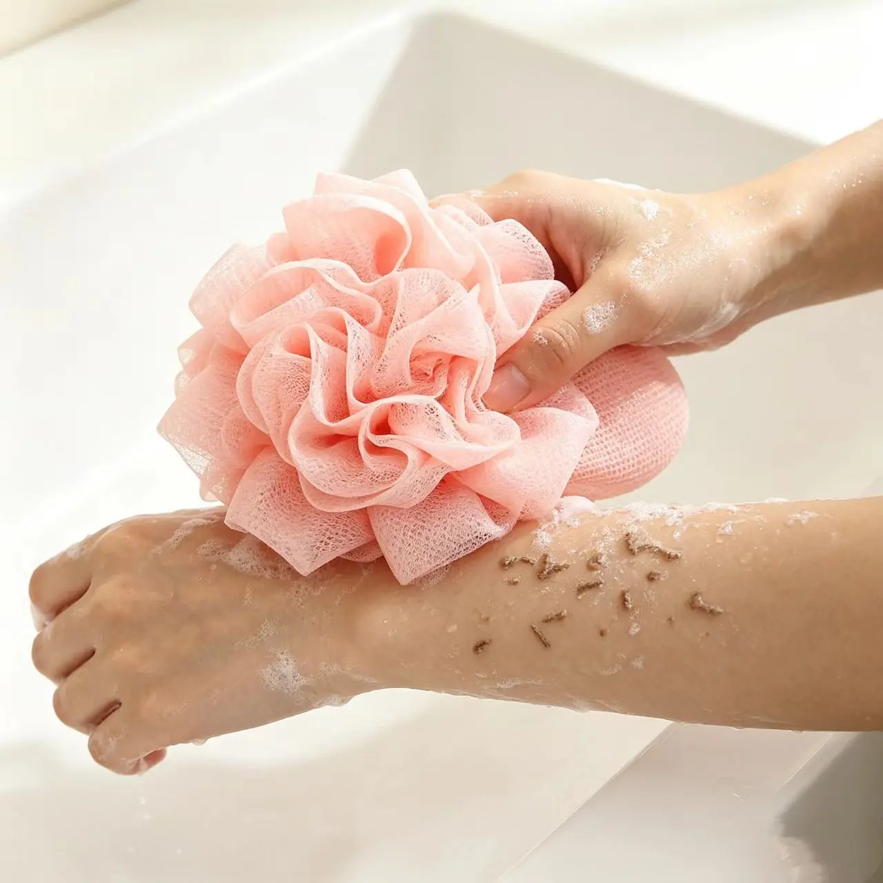 Double-Sided Bath Sponge Exfoliating Mitt, Soft Fine Sand Texture, Unisex Adult Shower Cloth, Dirt Remover Tool, Back Scrubber Glove, Body Wash Sponge