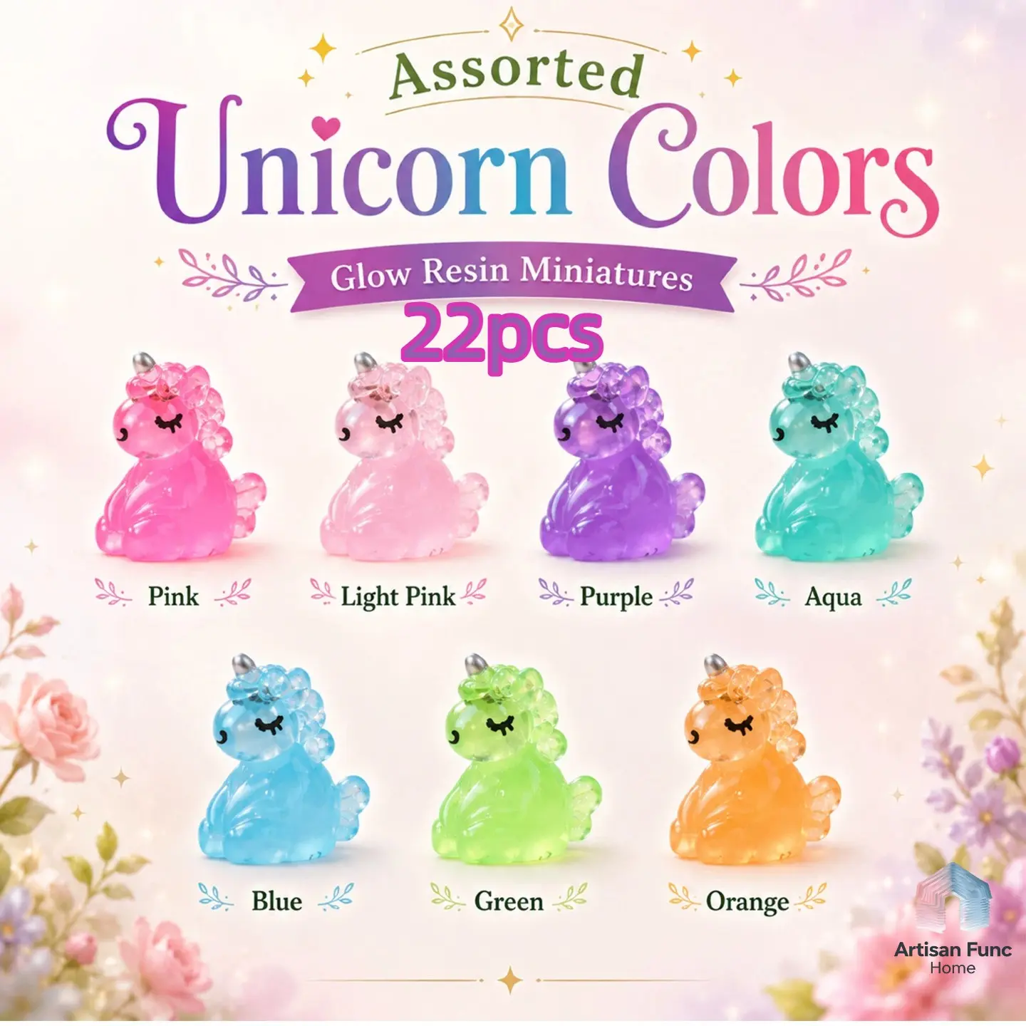 22pcs Resin Glow-In-The-Dark Unicorn Ornaments, Unique Home Decor Accessories, Perfect for Parties and Events, Durable and Fashionable Design
