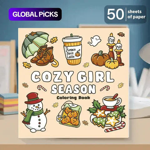 Cozy Girl Season Coloring Book - 50Pages: Bold, Simple and Fun Adult & Teen Coloring Book with Autumn, Halloween, and Christmas Designs | Adorable Illustrations for a Cozy Relaxation Experience – Perfect Gift for Beginners or Experienced Artists!