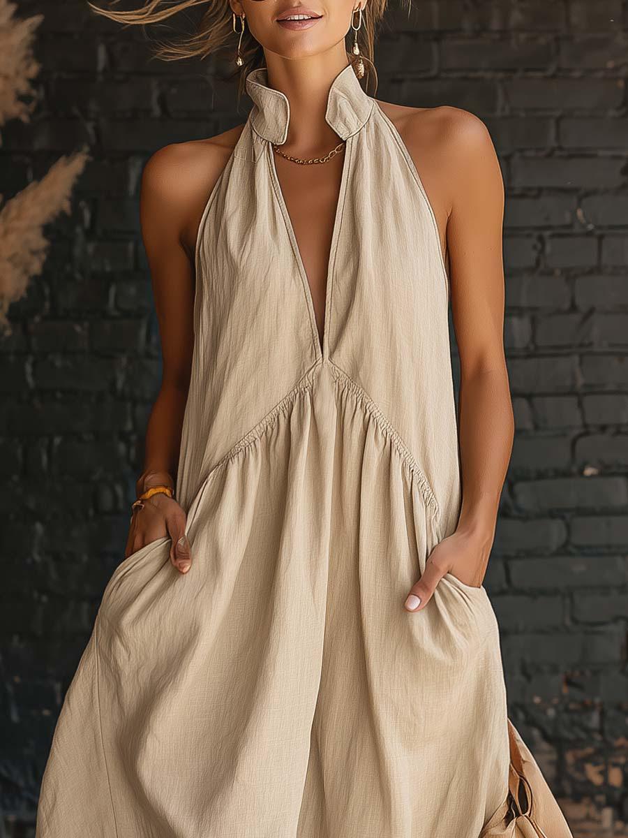 2026 Minimalist Halter Neck Maxi Dress |       Casual Loose Fit Pocket Dress |       Effortless Summer Outfit for Women #     MaxiDress #     HalterNeckDress #     BohoFashion #     SummerDress #     CasualDress #     WithPockets #     DressesForWomen