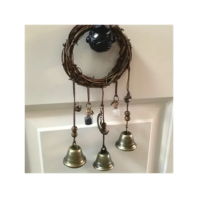 Halloween Witch Bell Pendant for Door Handles,（glass bottlewithout sand）Vine Wind Chime, Witch Prayer Crystal Wind Chime Home Decoration